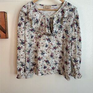 90s Floral Ruffle Blouse